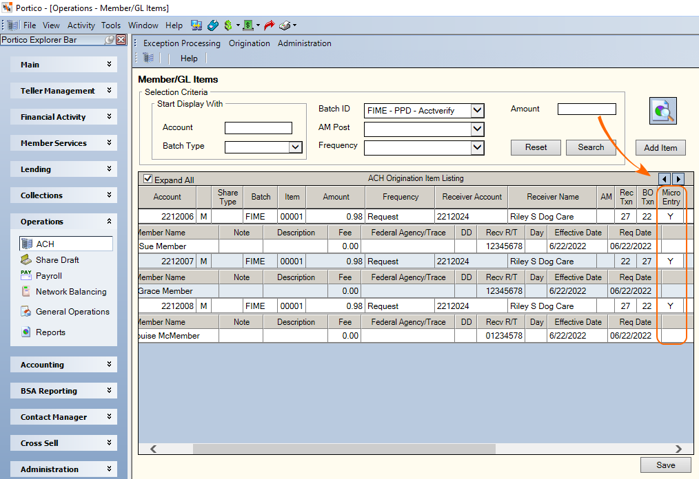 Member/GL Items - micro-entry items Member/GL Items - micro-entry items
