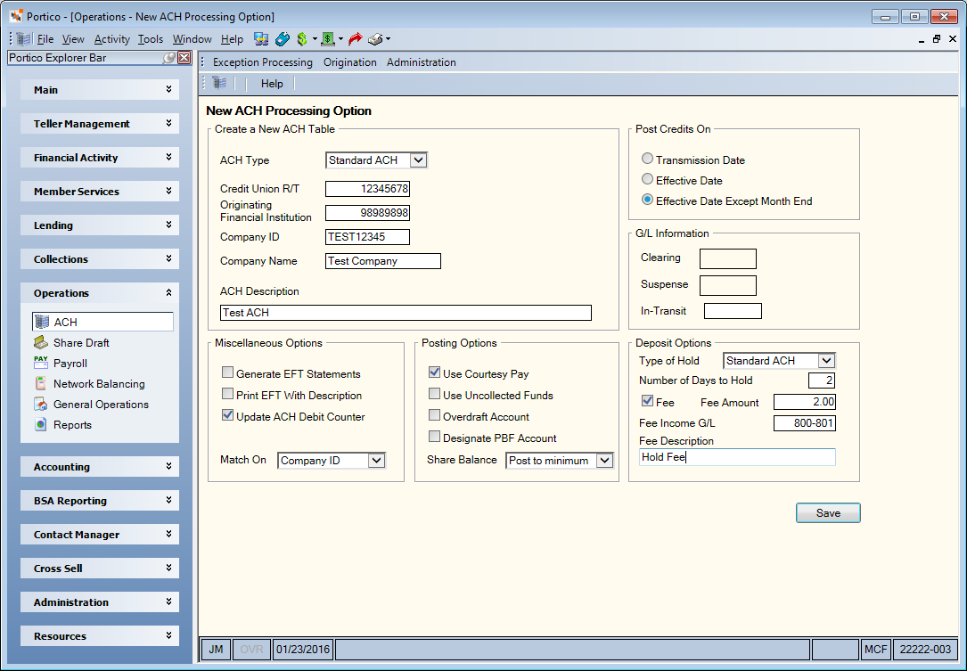 New ACH Processing Option