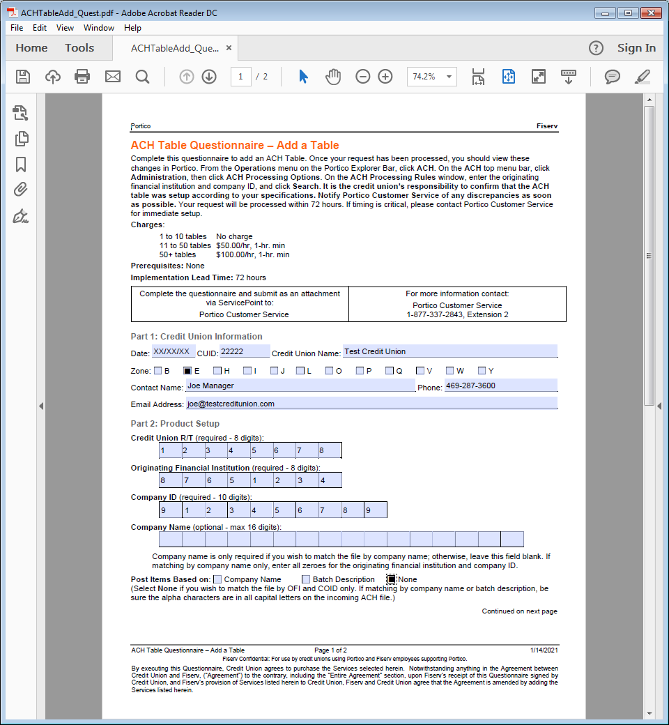 ACH Table Questionnaire