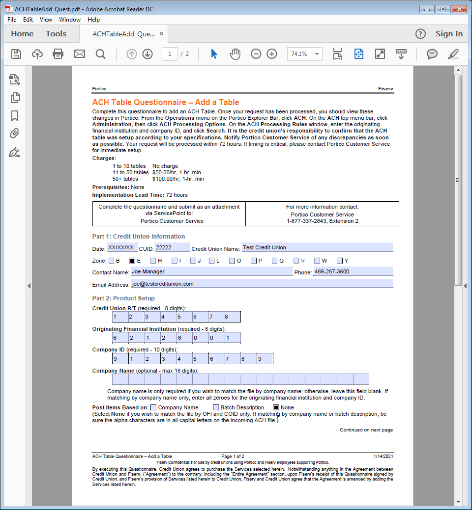 ACH Table Questionnaire Sample