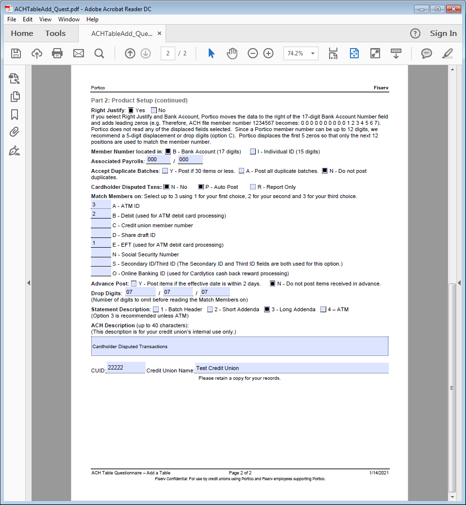 ACH Table Questionnaire Sample