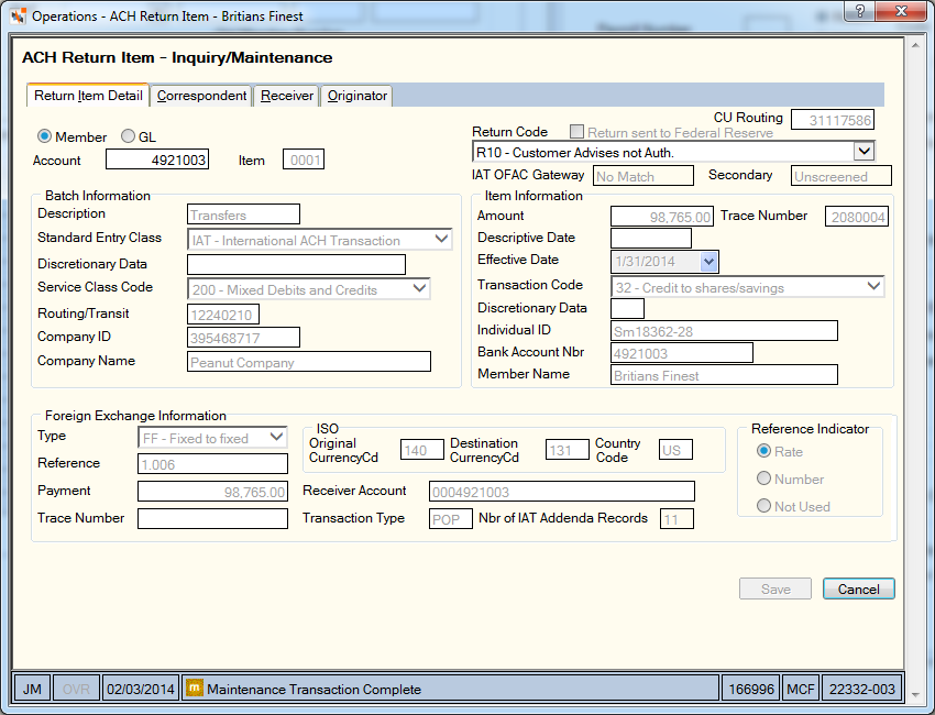 ACH Return Item - Return Item Detail ACH Return Item - Return Item Detail