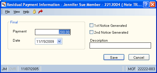 Residual Payment Information Residual Payment Information