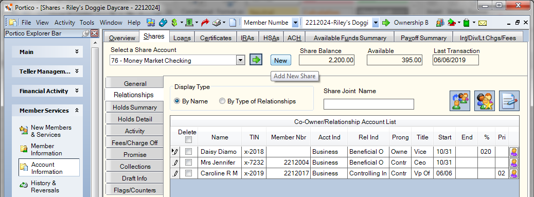 Shares - Relationships - Beneficial Owner Shares - Relationships - Beneficial Owner