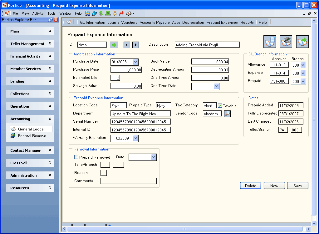 Prepaid Expense Information