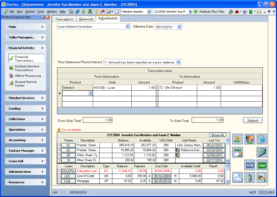 Adjustments - Loan Interest Correction