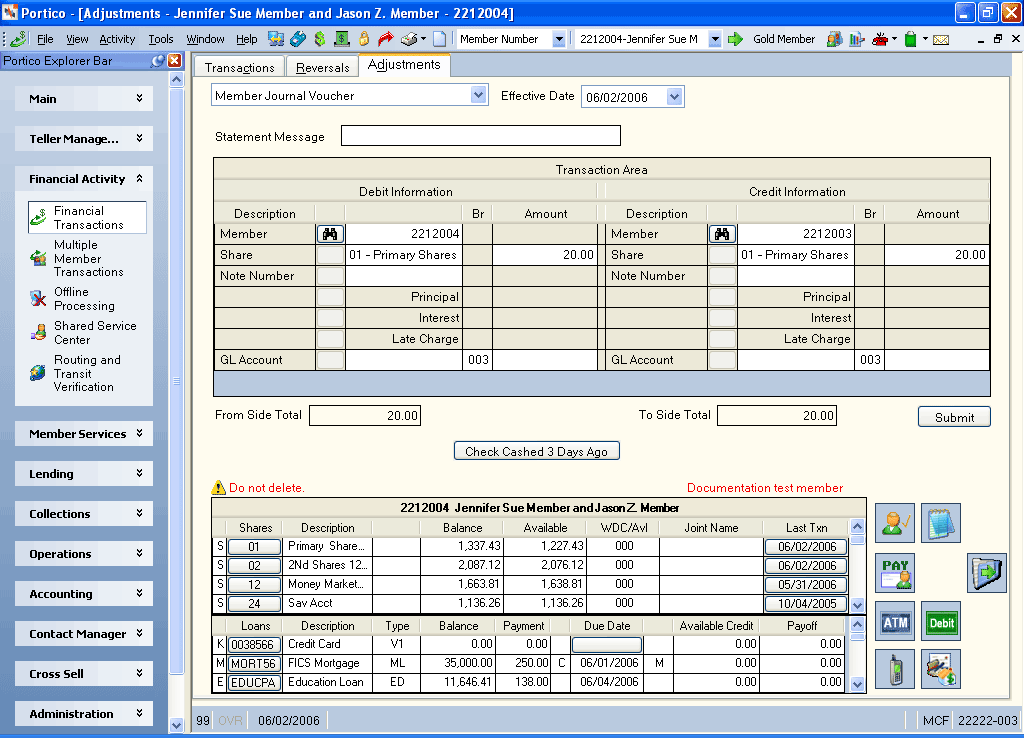 Adjustments - Member Journal Voucher Adjustments - Member Journal Voucher