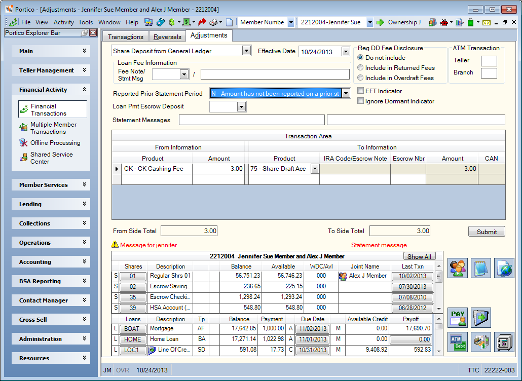 Adjustments - Share Deposit from General Ledger