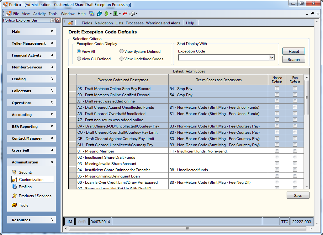 Customized Share Draft Exception Processing