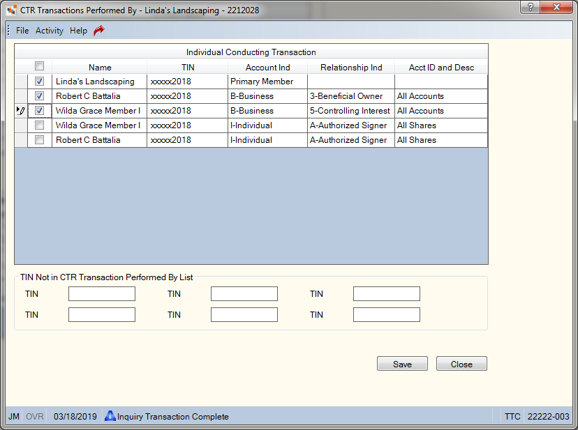 CTR Transactions Performed By CTR Transactions Performed By