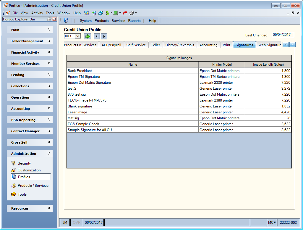 Credit Union Profile - Signatures