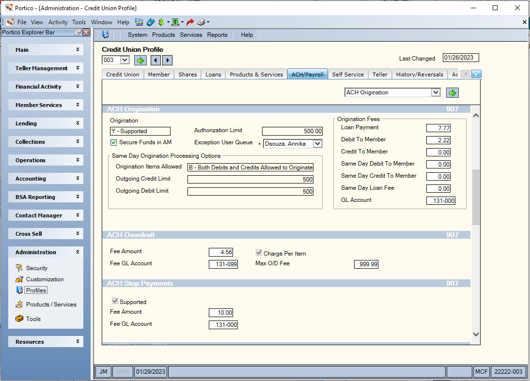 Credit Union Profile - ACH/Payroll