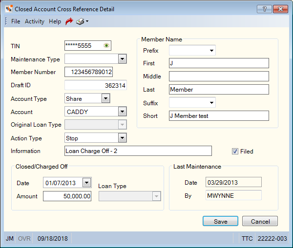 Closed Account Cross Reference Detail Closed Account Cross Reference Detail