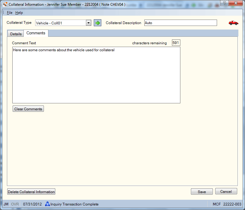 Collateral Information - Comments Collateral Information - Comments