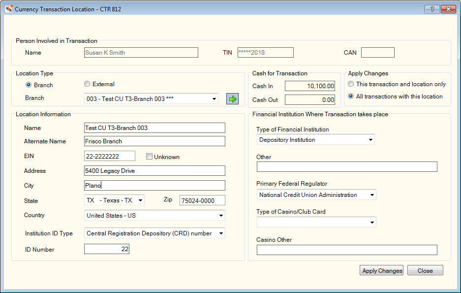 Currency Transaction Location - Branch Currency Transaction Location - Branch