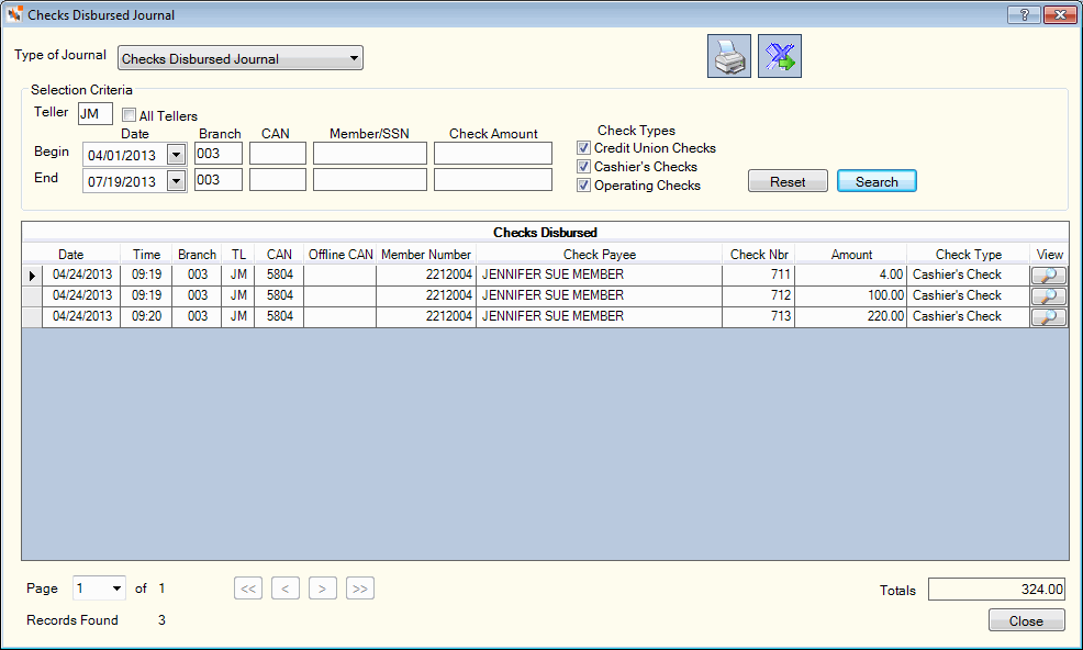 Checks Disbursed Journal