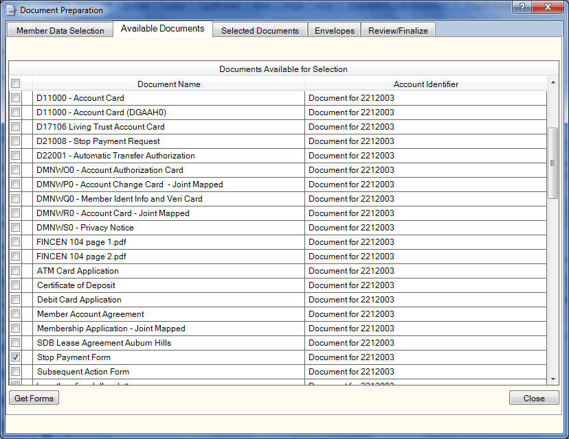 Document Preparation - Available Documents