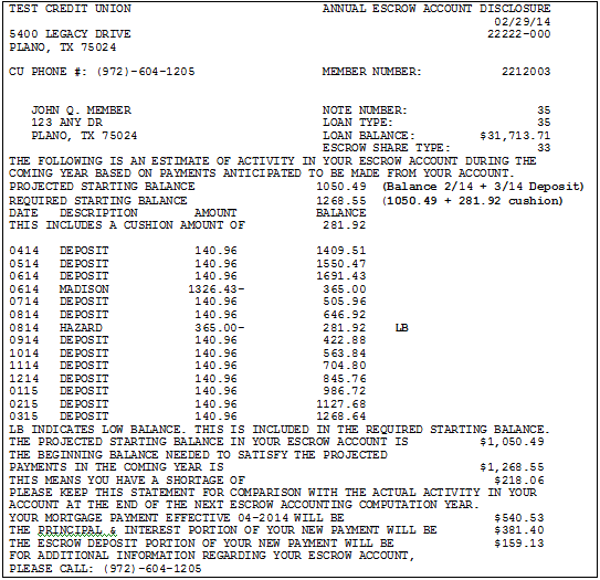Escrow Disclosure