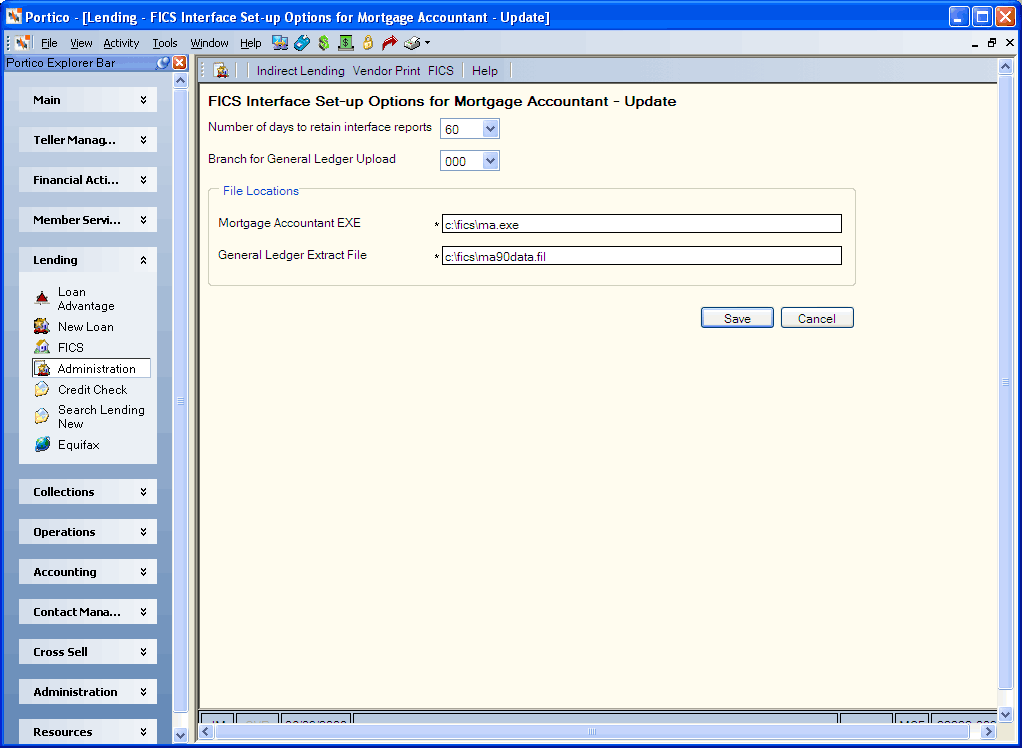 FICS Interface Set-up Options for Mortgage Accountant
