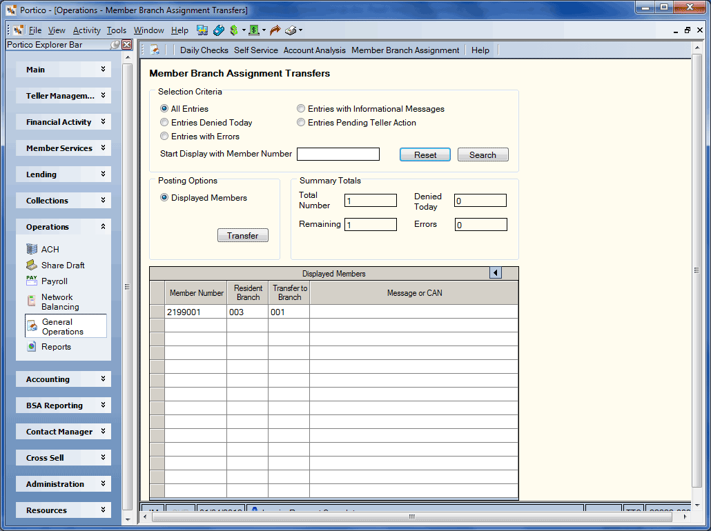 Member Branch Assignment Transfers Member Branch Assignment Transfers