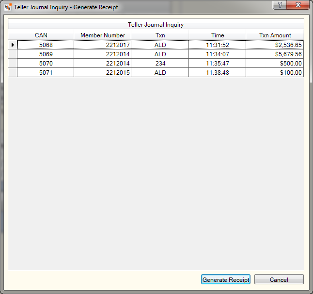 Reprint Receipt Teller Journal Inquiry - Generate Receipt