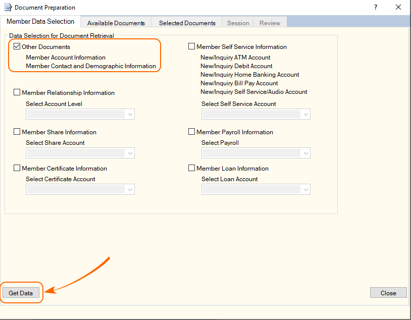 Document Preparation - Member Data Selection