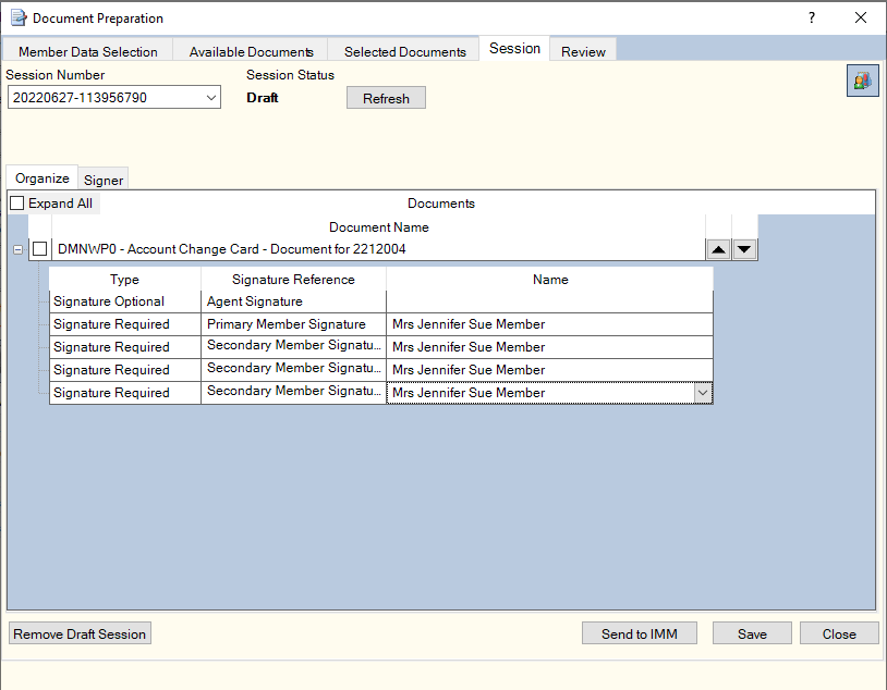 Document Preparation - Session - Organize tab Document Preparation - Session - Organize tab