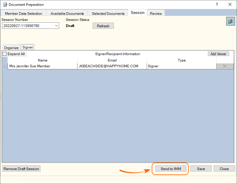 Document Preparation - Session - Signer tab