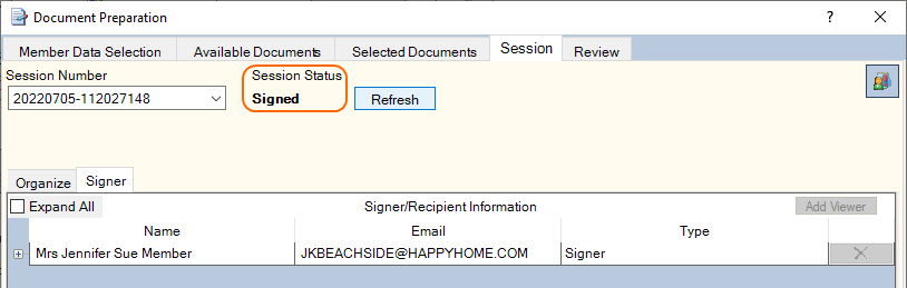 Document Preparation - Session - Signed status Document Preparation - Session - Signed status