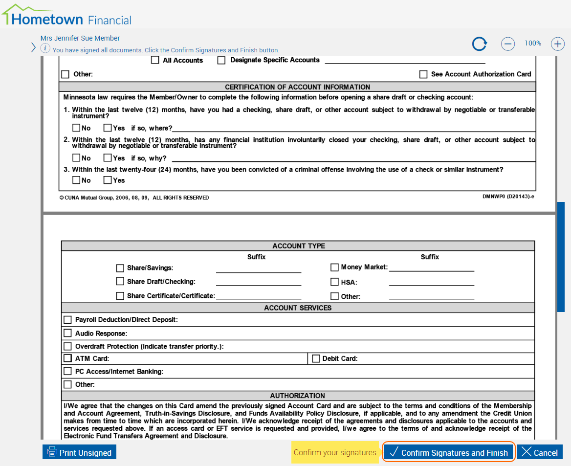 Confirm signatures