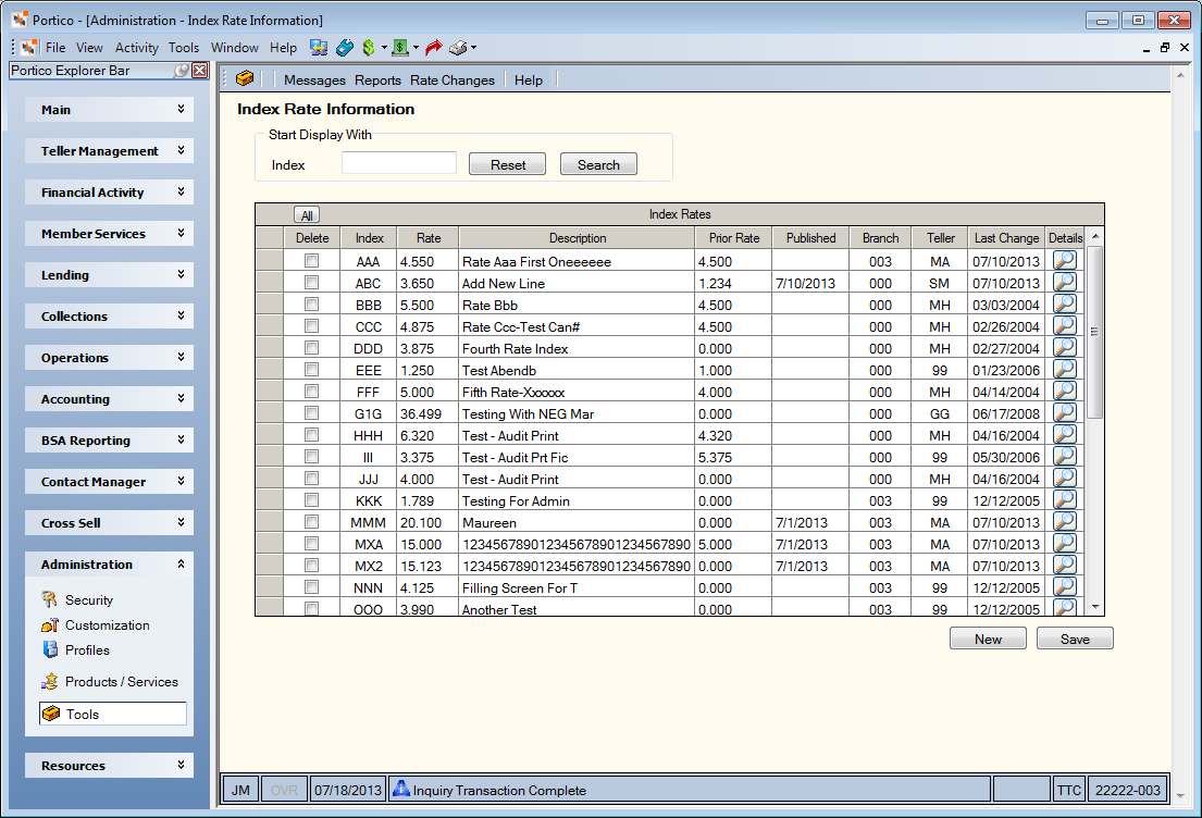 Index Rate Information