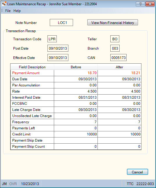 Loan Maintenance Recap Loan Maintenance Recap