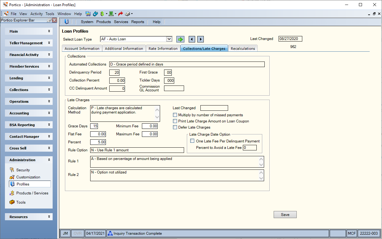 Loan Profiles - Collections/Late Charges