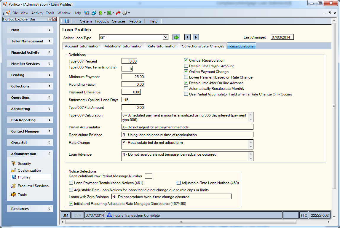 Loan Profiles - Recalculations