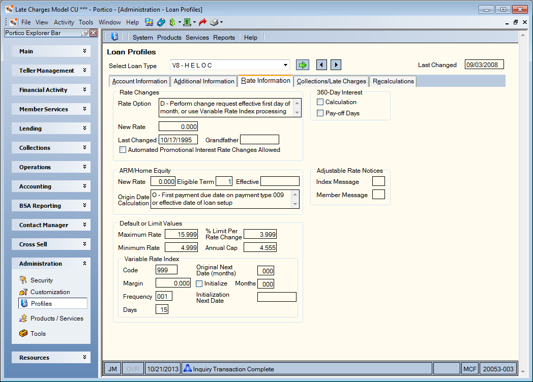 Loan Profiles - Rate Information