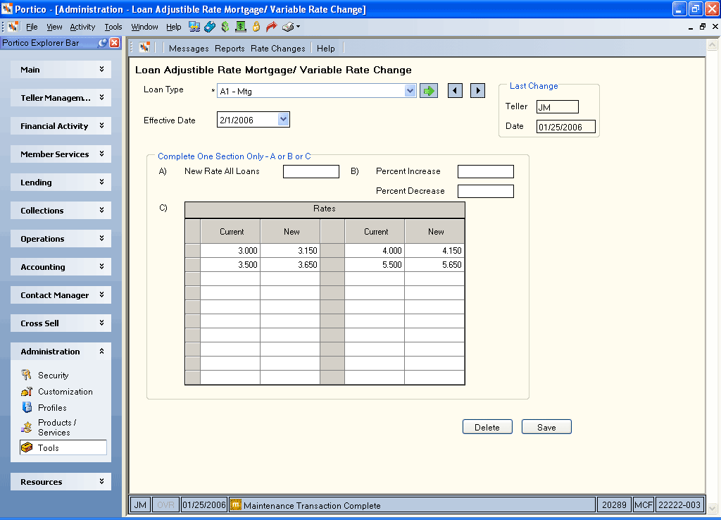 Loan Adjustable Rate Mortgage/Variable Rate Change
