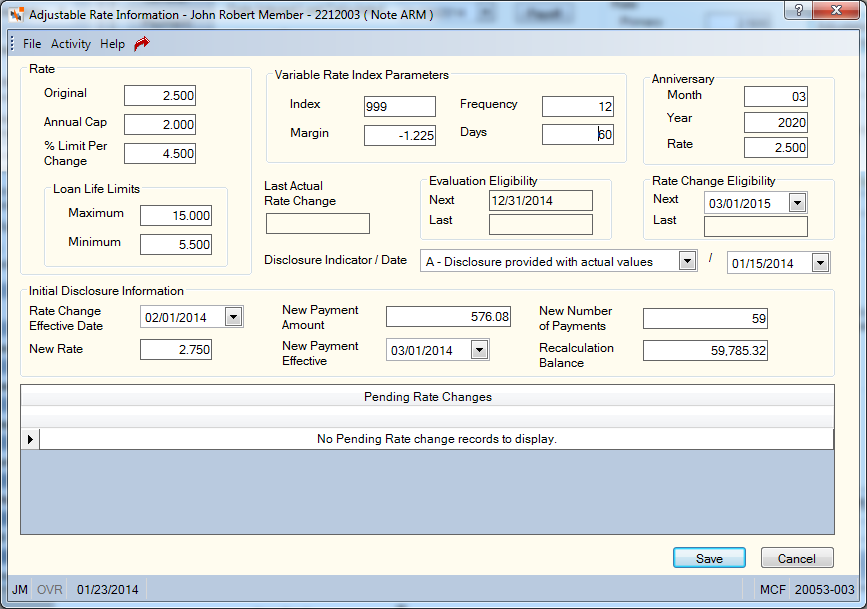 Adjustable Rate Information