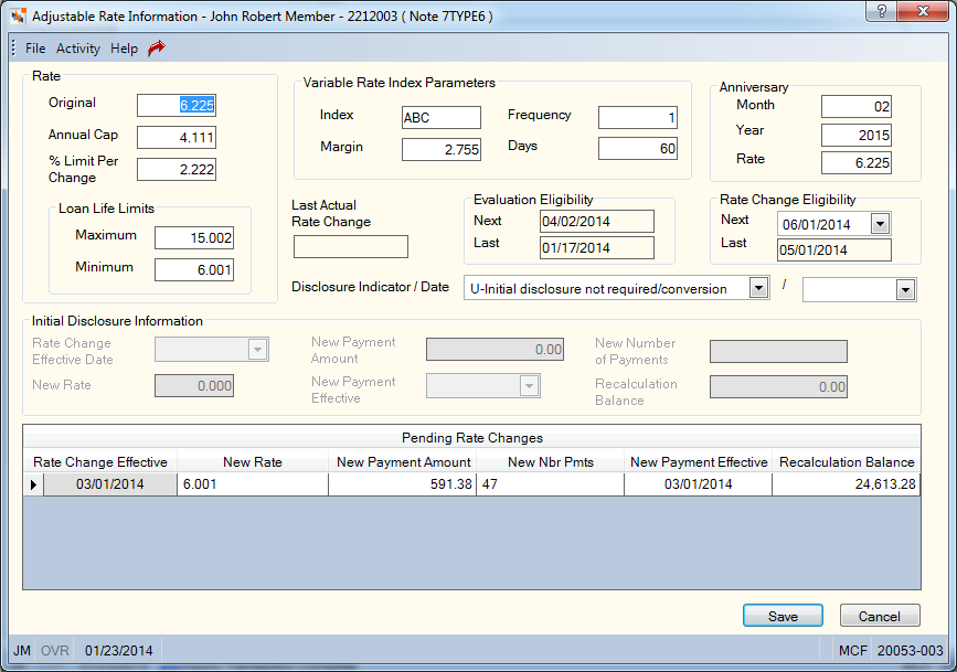 Adjustable Rate Information