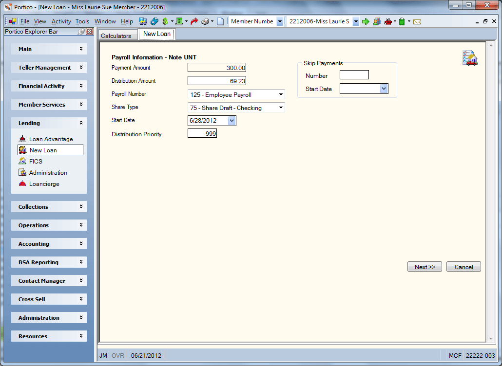 New Loan - Payroll Information