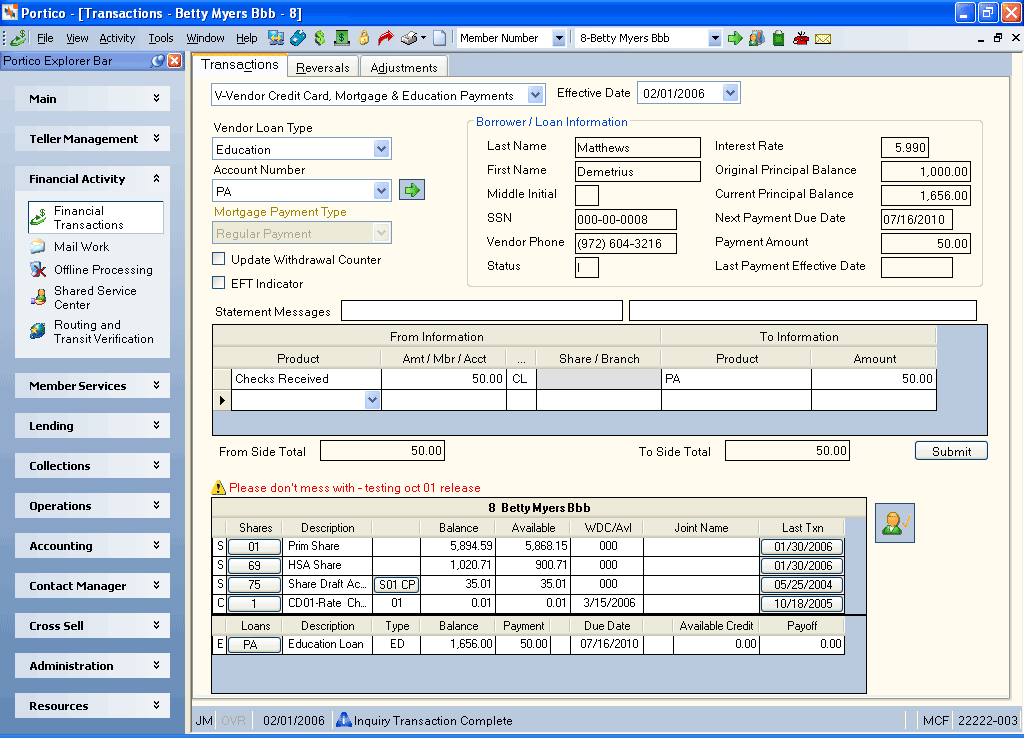 Transactions - Vendor Credit Card, Mortgage & Education Payments