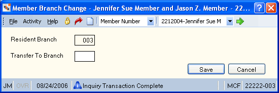 Member Branch Change Member Branch Change