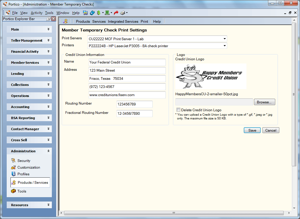 Member Temporary Check Print Settings