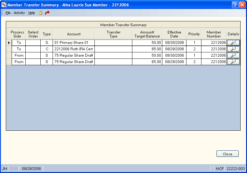 Member Transfer Summary