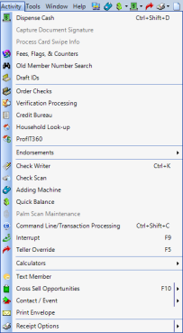 Activity menu Activity menu