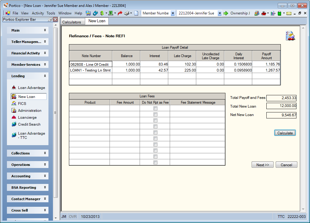 New Loan - Refinance/Fees