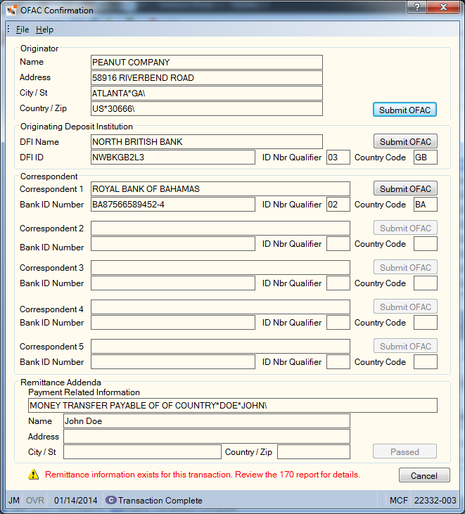 OFAC Confirmation OFAC Confirmation
