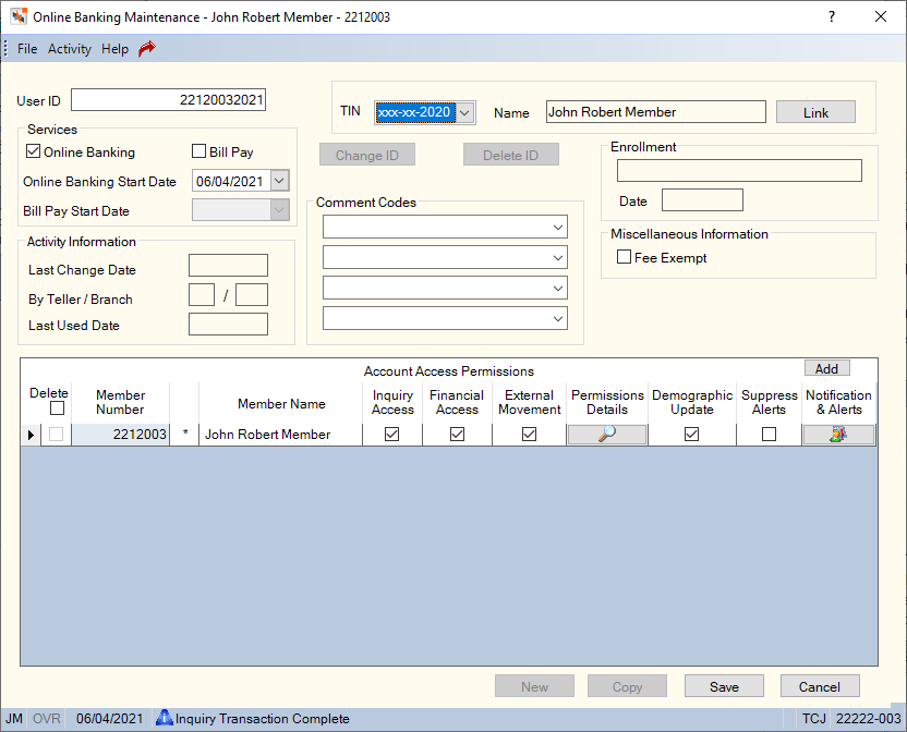Online Banking Maintenance - New Online Banking Maintenance - New