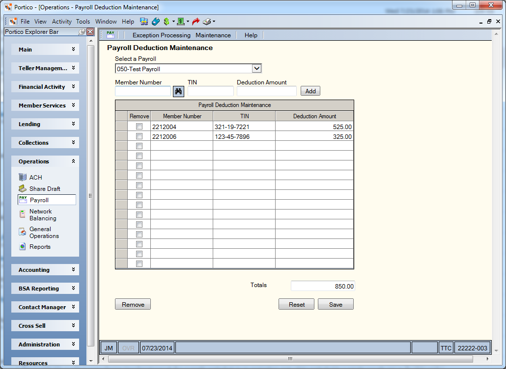 Payroll Deduction Maintenance