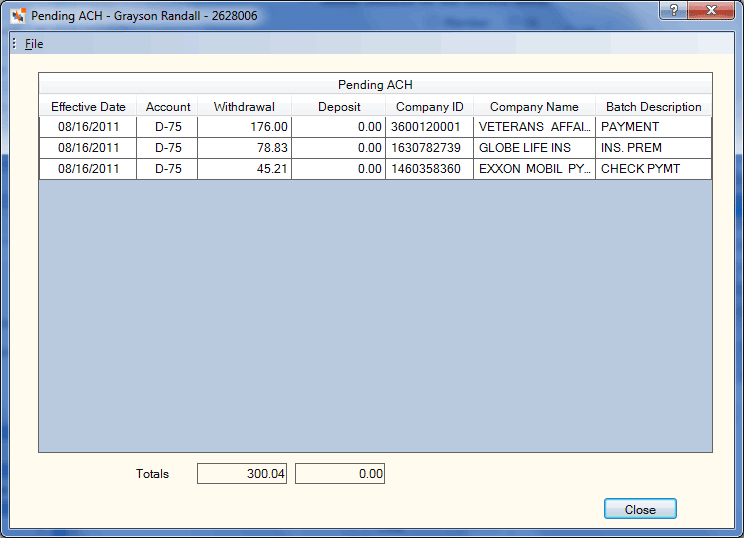 Pending ACH