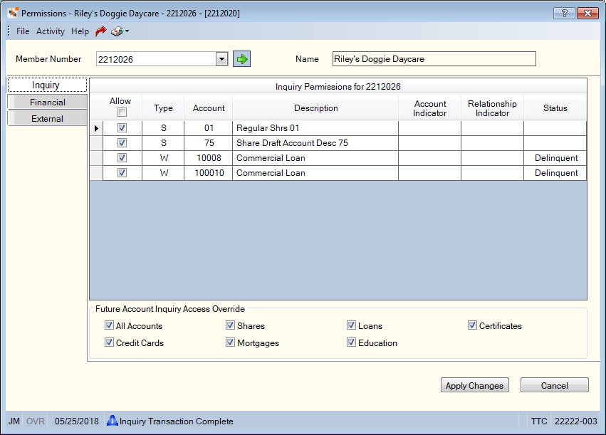 Permissions - Inquiry Permissions - Inquiry